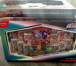 Pokemon TCG Prismatic Evolutions Lucario Ex + Tyranitar Ex Premium Collection - Image 1