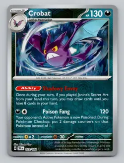 Crobat 029/064 Uncommon Shrouded Fable Pokemon Reverse Holo Near Mint - Image 1