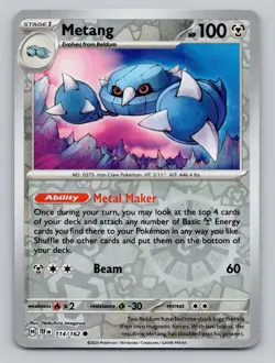 Metang 114/162 Common Temporal Forces Pokemon Reverse Holo Near Mint - Image 1