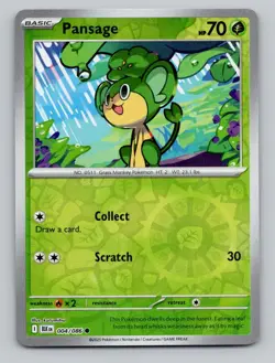 Pansage 004/086 Common Black Bolt Pokemon Reverse Holo Near Mint - Image 1