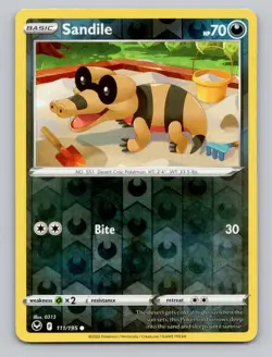 Reverse Holo Sandile 111/195 Common Silver Tempest Pokemon - Image 1