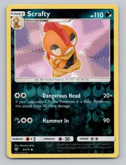 Reverse Holo Scrafty 51/73 Uncommon Shining Legends Pokemon - Image 1