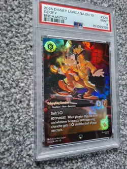 2025 DISNEY LORCANA EN 10-ENCHANTED #223 GOOFY - GALUMPHING GUMSHOE PSA 9 - Image 3