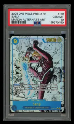 2025 ONE PIECE MANGA ALTERNATE ART PRB02-119 VOL. 2 SANJI PSA 10 FR - Image 1