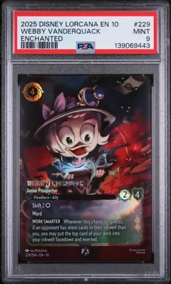 2025 DISNEY LORCANA WHISPERS IN THE WELL #229 WEBBY VANDERQUACK ENCHANTED PSA 9 - Image 1