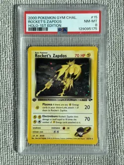 1st Edition ROCKET’S ZAPDOS Gym Challenge PSA 8 Pokemon Card 15/132 2000 - Image 1