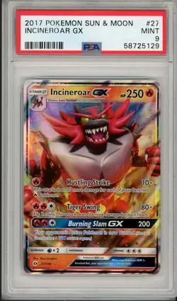 2017 Pokemon Sun & Moon Base Set Incineroar GX #27 PSA 9 - Image 1