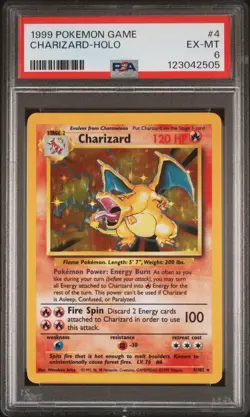 1999 Pokemon Charizard 4 Holo Base Set Card Graded PSA 6 - Image 1