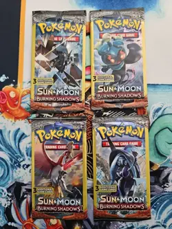 Pokemon Burning Shadows 3 Card Mini Booster Packs Complete Art Set Lot of 4 - Image 1
