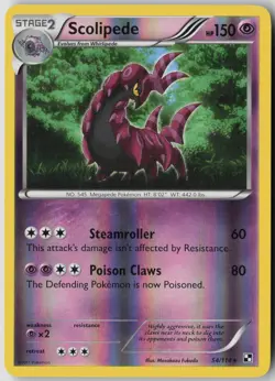 Scolipede 54/114 Rare Black & White Pokemon Reverse Holo Lightly Played - Image 1