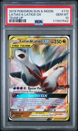 2019 POKEMON SM TEAM UP LATIAS & LATIOS GX #113 PSA 10 GEM MINT #111507542 - Image 1