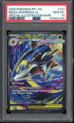 2025 Pokemon PSA 10 Mega Sharpedo EX SIR Phantasmal Flames #127 - Image 1
