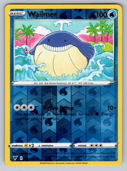 2020 Pokemon TCG Sword & Shield Vivid Voltage NM Reverse Holo Wailmer 31/185 - Image 1
