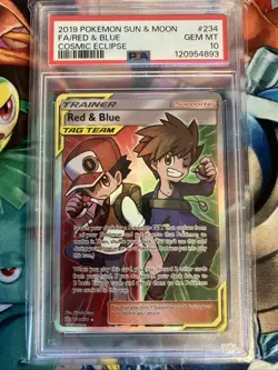 2019 POKEMON SUN & MOON COSMIC ECLIPSE #234 FULL ART/RED & BLUE PSA 10 - Image 1