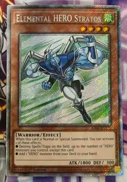 Yugioh Elemental Hero Stratos Platinum Secret Rare 1st Edition NM RA03 - Image 1