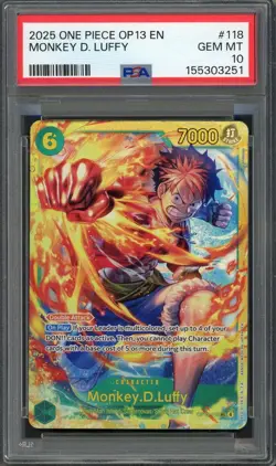 PSA 10 Monkey D. Luffy Carrying On His Will OP13-118 EN One Piece B17 - Image 1