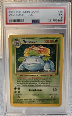 Pokemon TCG Base Set Venusaur Holo Rare Card 1999 Unlimited, PSA 5 - Image 1