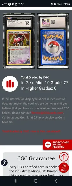 (TOP POP 27) CGC 10 GEM MINT Vs Aqua Pokemon Team Magma’s Claydol 8/95 Holo Card - Image 4