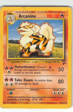 Arcanine 33/130 Uncommon Base Set 2 Pokemon MP Sugimori - Image 1