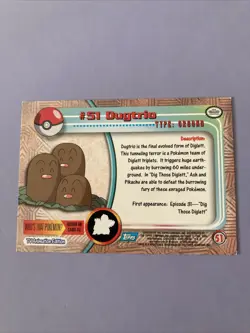 Pokemon Topps TV Animation Edition 1999 Black Logo #51 Dugtrio - Image 2