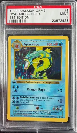 1999 POKEMON BASE SET 1ST EDITION THICK STAMP #6 GYARADOS-HOLO PSA 9 - Image 1