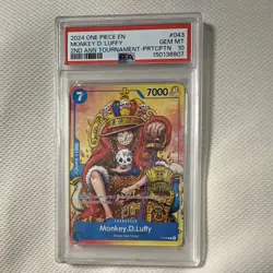Bandai One Piece Card Game Monkey D. Luffy P-043 2nd Ann Tournament PSA 10 Holo - Image 1