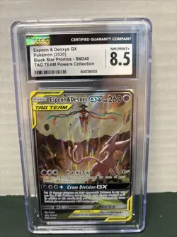 CGC 8.5 Espeon & Deoxys GX Black Star Promo SM240 Pokemon Card Tag Team Full Art - Image 1