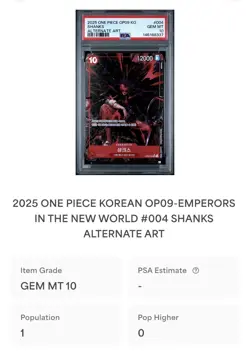 One Piece KO OP09-004 Shanks Alternate Alt Art PSA 10 Gem Mint POP 1 🔥 - Image 3