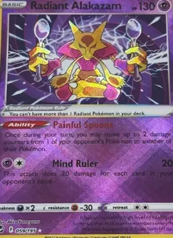 RADIANT ALAKAZAM #059/195 POKEMON Silver Tempest (Radiant Rare, NM) ENGLISH - Image 1