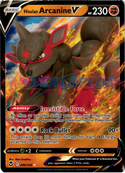 NM Pokemon Silver Tempest Hisuian Arcanine V Ultra Rare #090/195 - Image 1