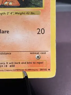 Pokemon TCG 1st Edition Growlithe 28/102 Base Set Shadowless WOTC VTG HP Creased - Image 4