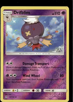 Pokemon Drifblim 52/156 Ultra Prism Reverse Holo Uncommon 2 Card Lot - Image 1