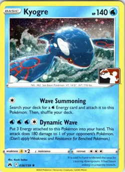 Kyogre 036/159 Rare Prize Pack Series Cards Pokemon Holo Near Mint - Image 1