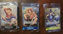 Monkey D Luffy Ace Sabo P-075 One Piece OP13 3 Card Promo Set Sealed - Image 1