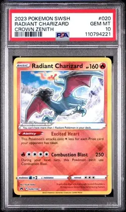 PSA 10 - 2023 POKEMON SWORD AND SHIELD CROWN ZENITH 020 RADIANT CHARIZARD - Image 1