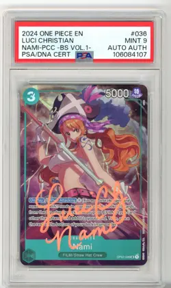 PSA MT 9 Signed Luci Christian Nami OP02-036 Premium Card Collection One Piece - Image 1