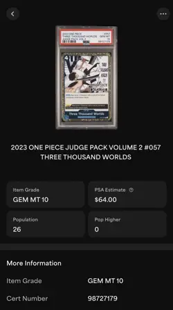 One Piece Card Game Three Thousand Worlds Judge Pack Vol. 2 OP03-057 PSA 10 - Image 3