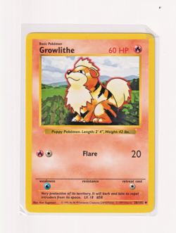 Pokemon Card Growlithe Base Set 1999 WOTC Uncommon 28/102 LP-NM - Image 1