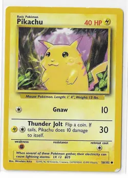 Pokemon Pikachu Yellow Cheeks 58/102 Unlimited Base Set WOTC Vintage Pokemon MP - Image 1