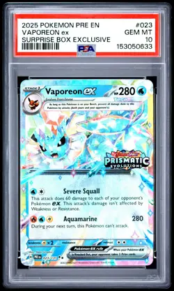 2025 POKEMON PRE EN-PRISMATIC EVOLUTIONS #023 VAPOREON EX PSA 10 - Image 1