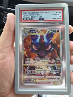 2023 Pokemon SWSH 291 Lucario VStar Crown Zenith ETB Black Star Promo PSA 10 Gem - Image 1