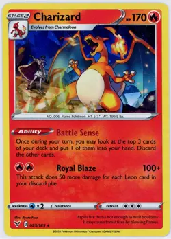2020 Pokemon Charizard Vivid Voltage Cracked Ice HOLO RARE FOIL 025 / 185 Card - Image 1