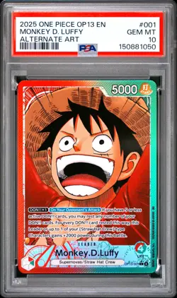2025 One Piece OP13 EN Monkey D Luffy Alternate Art #001 PSA 10 GEM MINT - Image 1