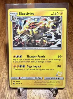 Electivire #53 43/147 Rare Burning Shadows Pikachu Stamped Pokemon Card NM - Image 1