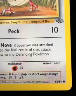 Pokemon TCG Spearow Jungle #62/64 WOTC Vintage 1999 1st Edition - Image 4