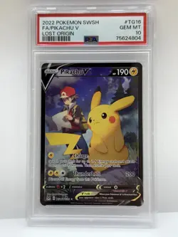 2022 POKEMON SWORD & SHIELD LOST ORIGIN #TG16 FULL ART/PIKACHU V PSA 10 - Image 1