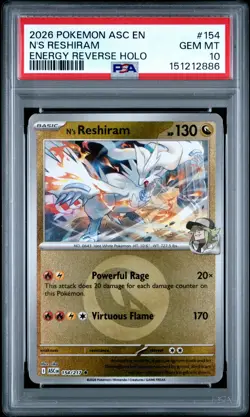 2026 POKEMON ASC EN-ASCENDED HEROES ENERGY REVERSE HOLO #154 N'S RESHIRAM PSA 10 - Image 1