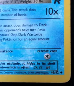 Pokemon Team Rocket 46/82 Dark Wartortle 1st Edition - Image 4