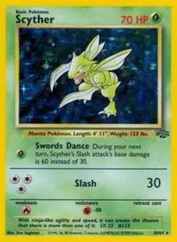 Heavily Played Scyther - 10/64 - Holo Rare - Unlimited Edition Pokemon Jungle - Image 1