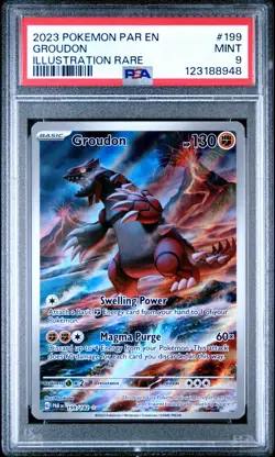 2023 Pokemon Paradox Rift Groudon 199/182 English Illustration Rare Card PSA 9 - Image 1